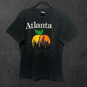 Vintage 1990s Atlanta Peach Skyline Single Stitch Black T-Shirt // M